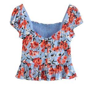 Floral chiffon crop top with ruffles